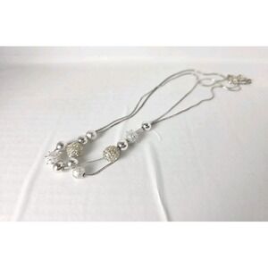 Vintage Double Strand Silver Tone Beaded Necklace Crystals Costume Jewelry
